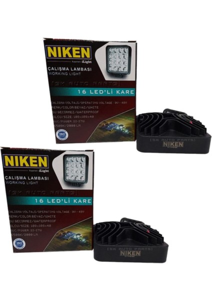 16 LED Kare Kalın Kasalı Off Road Sis Farı Çalışma Lambası 12-24V 2 Adet modelleri