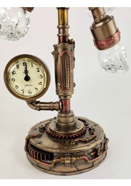 Steampunk Serisi Boru Sistemli, Saatli, Kristal 6lı Kafatası LED Gece Lambası fırsatları