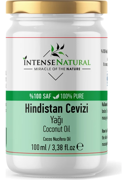 Intense Natural Hindistan Cevizi Yağı Soğuk Sıkım 100 ml %100 Saf ve Doğal Coconut Oil