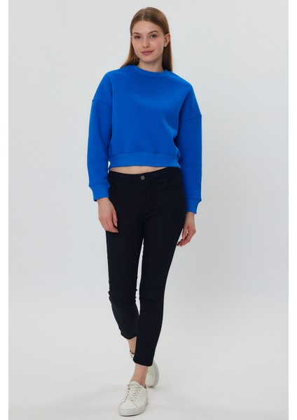 Mavi Crop Sweatshirt, Crop Sweatshirt, Kadın Sweatshirt, Bisiklet Yaka Sweatshirt fiyatları