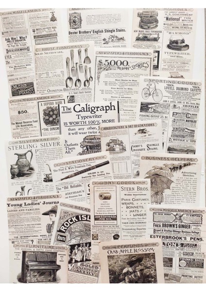 Vintage Gazete Temalı Scrapbook Kağıdı Seti Scrapbooking & Journal