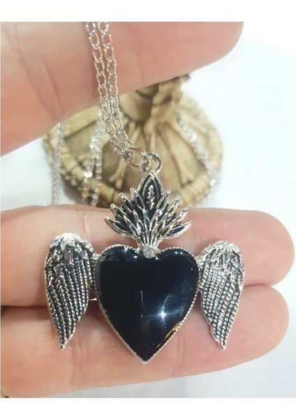 Black Heart Feathers Kolye Kalp Siyah Gotik fiyatları