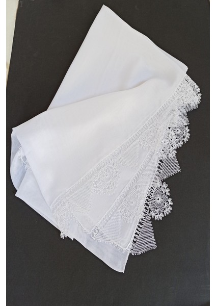 El Işi Iğne Oyası Mevlüt Başörtüsü 140 * 70 cm Boyutunda - Beyaz Enginar Göbek Model