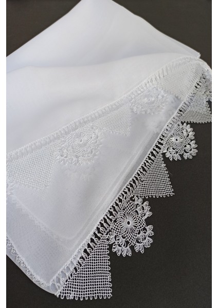 El Işi Iğne Oyası Mevlüt Başörtüsü 140 * 70 cm Boyutunda - Beyaz Enginar Göbek Model fiyatları