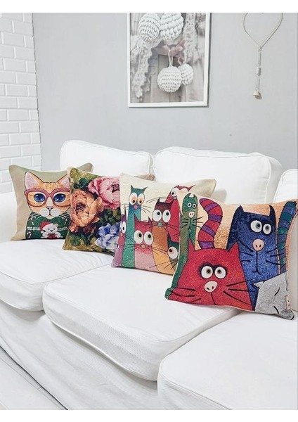 Goblen Dokuma Kırlent Kılıfı 4'lü Karışık Kombin Set
