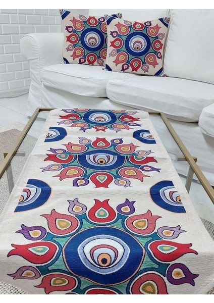 Goblen Dokuma Kırlent Kılıfı ve Runner 2+1 Set