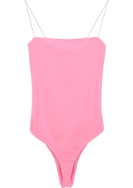 Ince Askılı Bodysuit Pembe