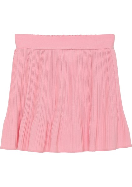 Pile Detaylı Beli Lastikli Mini Etek Pembe