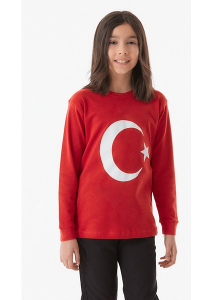 Türk Bayrağı Baskılı Çocuk Sweatshirt