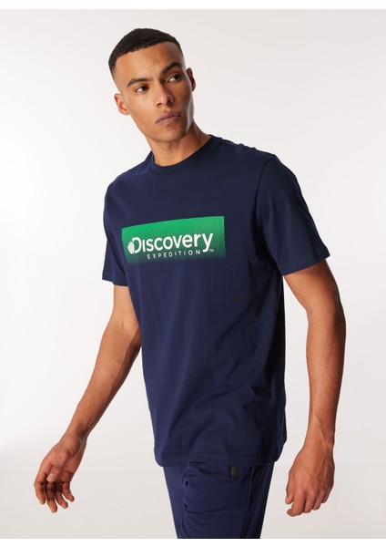 Discovery Expedition Lacivert Erkek Bisiklet Yaka Relaxed Baskılı T-Shirt D4SM-TST3274