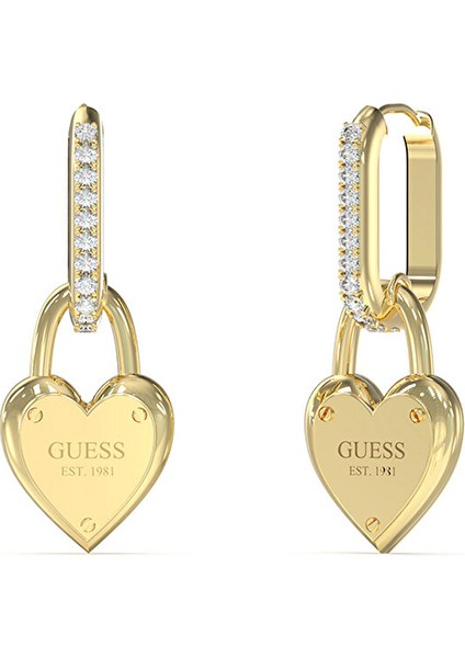 Kadın Küpe Kalp Şeklinde Altın Renkli Taşlarla Süslenmiş Zarif Tasarım