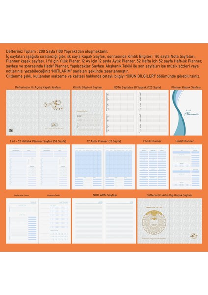 Piyano Nota Defteri (Ikili Sistem, 3 Sol 1 Fa Anahtarlı) - Planner El Dikişi (A/5)