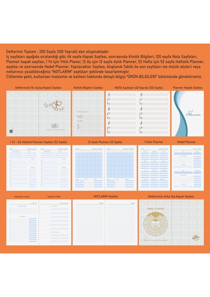 Piyano Nota Defteri (Sol Fa Fa Anahtarlı Tırnaklı) - Planner El Dikişi (A/5)