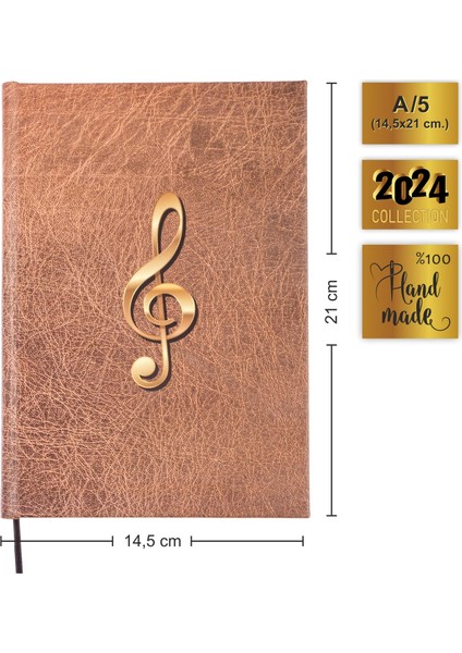 Müzik Nota Defteri (Sol Anahtar Çift Kesik Çizgi) - Yıllık Planner El Dikişi (A/5) modelleri