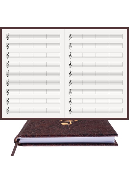 Müzik Nota Defteri (Sol Anahtar Dört Kesik Çizgi) - Yıllık Planner El Dikişi (A/5) fırsatları