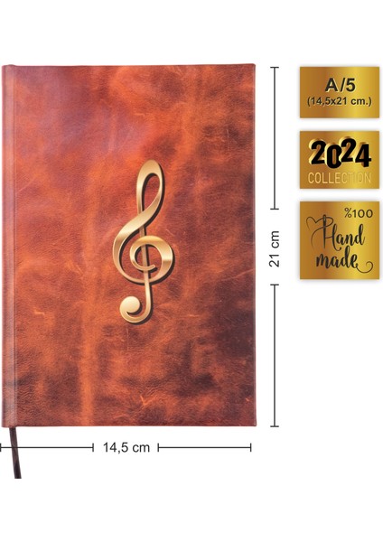 Gitar Nota Defteri (Tab Anahtarlı) -Yıllık Planner El Dikişi, Özel Tasarım (A/5)