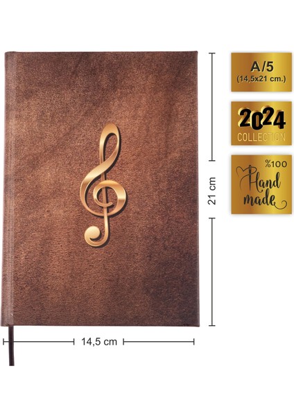 Piyano Nota Defteri (Ikili Sistem, 2 Sol 2 Fa Anahtarlı) - Planner El Dikişi (A/5)