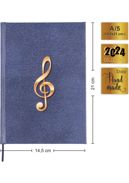 Gitar Nota Defteri (Tab Anahtarlı) -Yıllık Planner El Dikişi, Özel Tasarım (A/5)