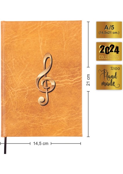 Gitar Nota Defteri (Tab Anahtarlı, Sağ Sol Kesik Çizgili) - Planner El Dikişi (A/5)