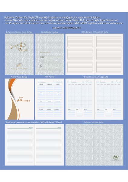 Müzik Nota Defteri (Anahtarsız Üçlü Sistem) - Yıllık Planner El Dikişi (A/5) indirimleri