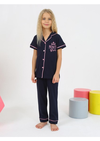 Kız Çocuk Kısa Kollu %100 Pamuklu Düğmeli Pijama Takımı Princess modelleri