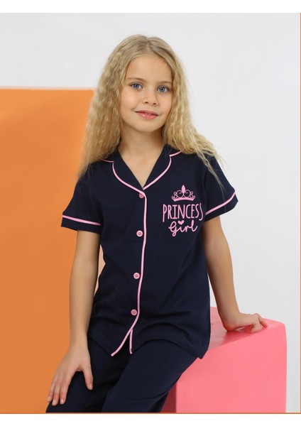 Kız Çocuk Kısa Kollu %100 Pamuklu Düğmeli Pijama Takımı Princess fırsatları