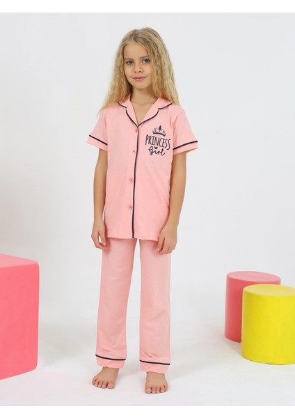 Kız Çocuk Kısa Kollu %100 Pamuklu Düğmeli Pijama Takımı Princess fırsatları