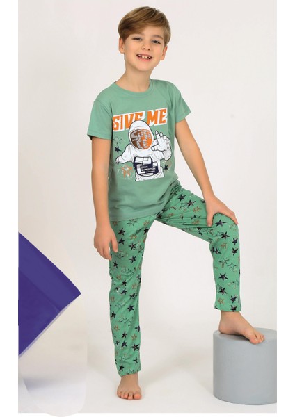 Erkek Çocuk Kısa Kollu %100 Pamuklu Flight Pijama Takımı Mavi