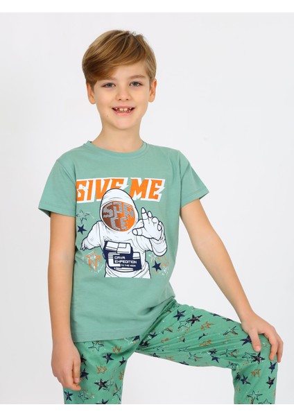 Erkek Çocuk Kısa Kollu %100 Pamuklu Flight Pijama Takımı Mavi