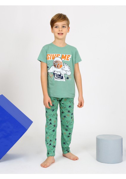 Erkek Çocuk Kısa Kollu %100 Pamuklu Flight Pijama Takımı Mavi