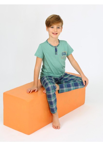 Erkek Çocuk Kısa Kollu %100 Pamuklu Düğme Detaylı Cool Boy Pijama Takımı Çağla fiyatları