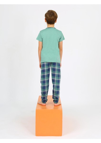 Erkek Çocuk Kısa Kollu %100 Pamuklu Düğme Detaylı Cool Boy Pijama Takımı Çağla modelleri