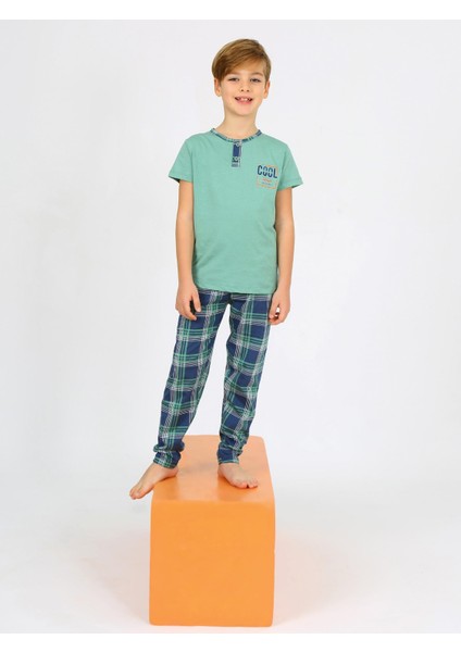 Erkek Çocuk Kısa Kollu %100 Pamuklu Düğme Detaylı Cool Boy Pijama Takımı Çağla fırsatları
