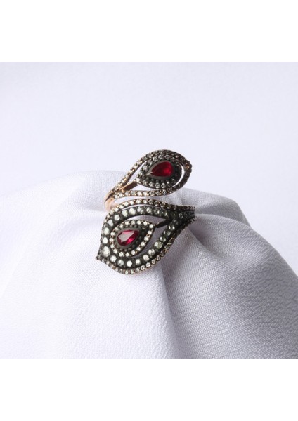 Elmas Yakut Taşlı Rose Altın Yüzük