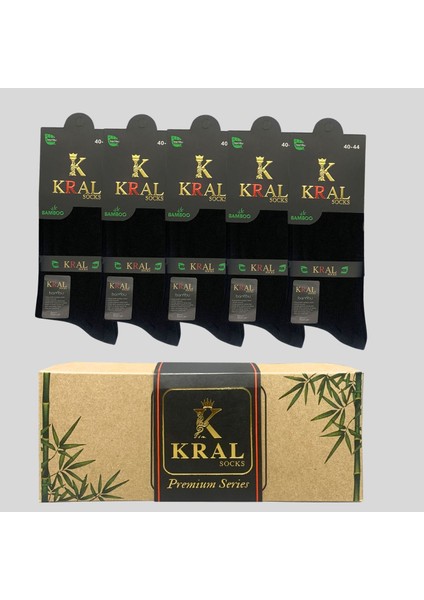 Kral Socks Bambu Erkek Çorap Klasik Soket Düz Uzun Yazlık Dikişsiz 5'Li Kutulu Premium Set