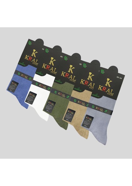 Kral Socks Bambu Erkek Çorap Klasik Soket Düz Uzun Yazlık Dikişsiz 5'Li Kutulu Premium Set