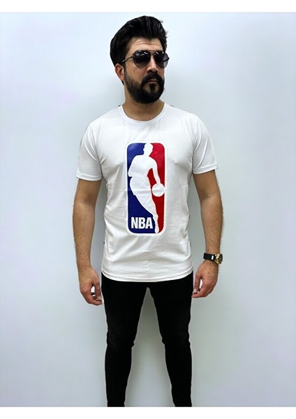 Siyah Bisiklet Yaka Erkek Baskılı T-Shirt