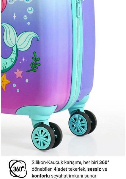 G&D Polo Suitcase Gedox Kids Su Yeşili Lila Denizkızı Desenli Kız Çocuk Valizi 150