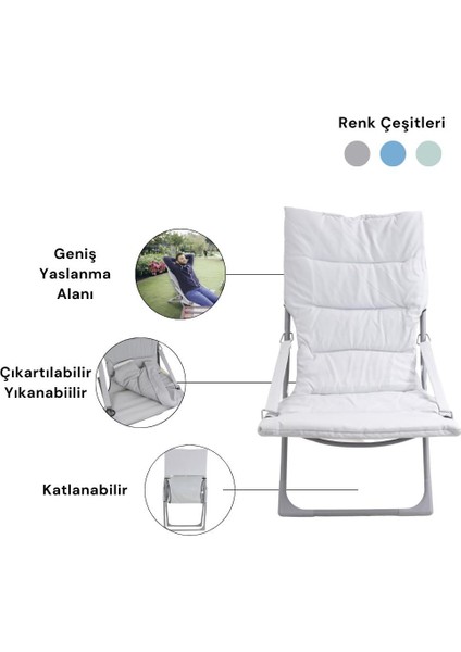 Konforlu Katlanabilir, Yıkanabilir Kılıf, Metal Kamp Sandalye Gri Renk