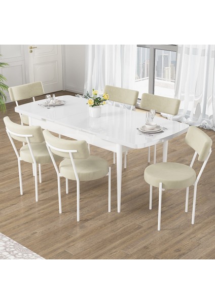 Puka Serisi 80X132 Açılabilir Beyaz Mutfak Masası Takımı 6 Sandalye fiyatları