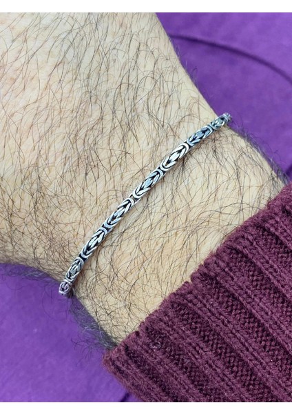 925 Ayar Gümüş 3 mm Kral Erkek Bileklik 22 cm ST20201670C