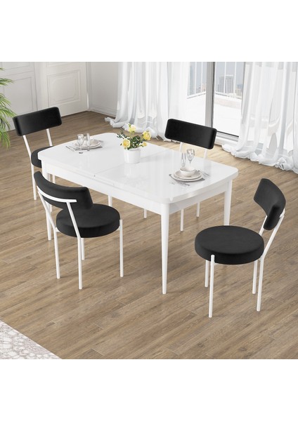 Puka Serisi 80X132 Açılabilir Beyaz Mutfak Masası Takımı 4 Sandalye