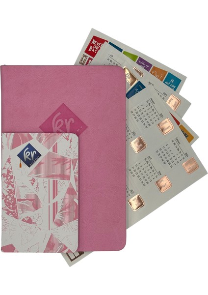 Ingilizce Süresiz Planlayıcı Ajanda - Pembe Mini Not Defteri + Sticker