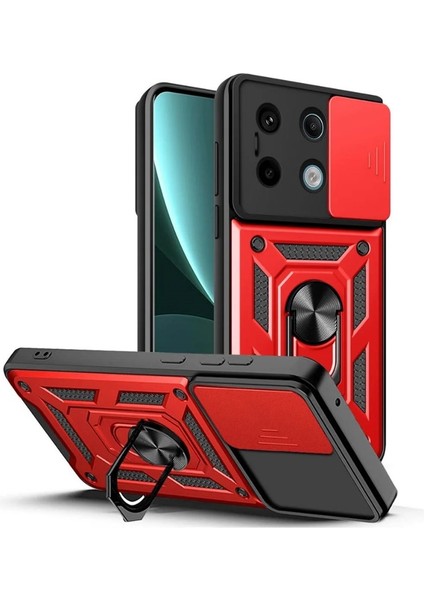 Xiaomi Redmi Note 13 Kılıf Yüzüklü Sürgülü Kamera Korumalı Pars + Ekran Koruyucu