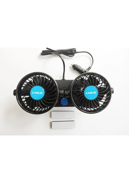 12 Volt Araç Içi Torpido Üstü Çift Fanlı Oto Vantilatör 360° Dönebilir