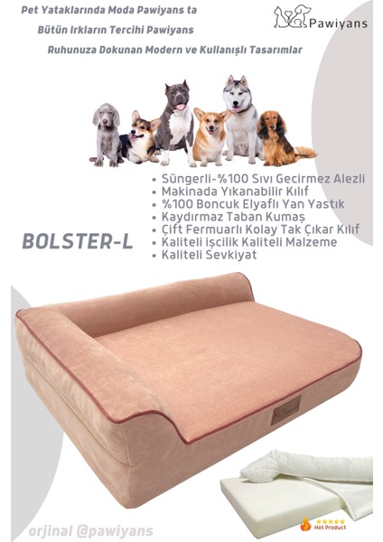Bolster-L Üst Kalite Köpek Yatağı Süngerli Sıvı Geçirmez Alezli. %100 Elyaflı. 2 Fermuarlı fiyatları