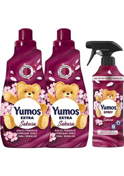 Extra Çamaşır Yumuşatıcı Sakura 1440 ml x2 + Yumoş Sprey Sakura 450 ml x1
