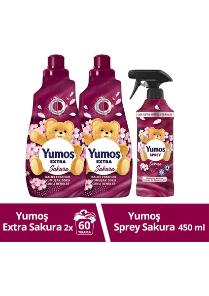 Extra Çamaşır Yumuşatıcı Sakura 1440 ml x2 + Yumoş Sprey Sakura 450 ml x1