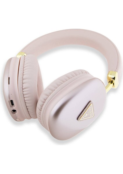 Orjinal Lisanslı Kulak Üstü Bluetooth Kulaklık Guess Pu 4g Desenli Üçgen Logolu Pembe
