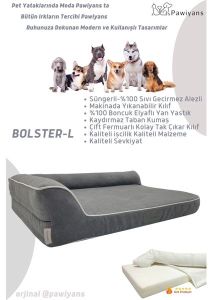 Bolster-L Üst Kalite Köpek Yatağı Süngerli Sıvı Geçirmez Alezli. %100 Elyaflı. 2 Fermuarlı fiyatları